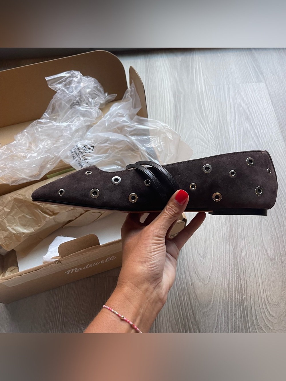 NEW Madewell The Greta Strappy Ballet Flat in Eyelet Suede Brown Sz 12 NWT